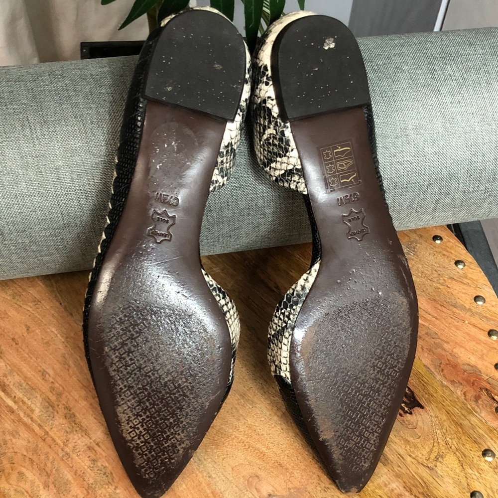 Tory Burch Black & Natural Snake-Print Pointed D'Orsay Flats - Picture 4 of 11
